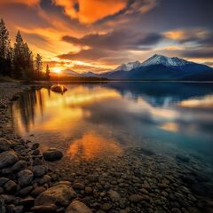 Breathtaking Sunset Over Atlin Lake in British Columbia