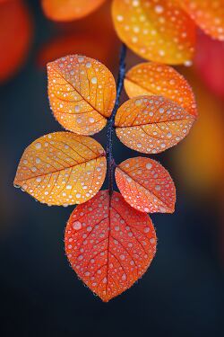 Bright Autumn Leaves Glistening After Rain