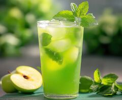 Bright Green Mocktail With Apple and Mint in Rustic Kitchen