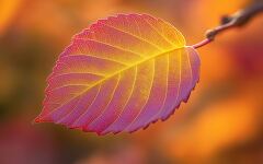 Bright Orange Autumn Leaf Glows in Warm Sunlight