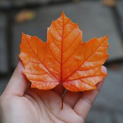 Captivating Orange Maple Leaf Held Delicately in Hand