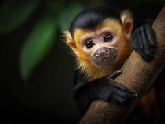 Capuchin Monkey Curiously Explores Its Tree Habitat