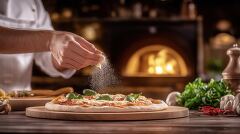 Chef Adding Cheese to a Freshly Made Pizza