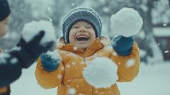 Children Joyfully Playing in a Winter Wonderland