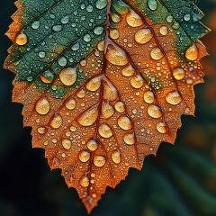 Close up View of a Leaf Covered in Dew