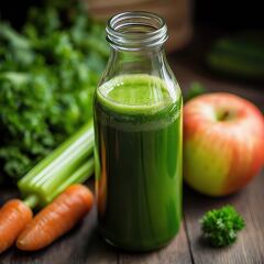 Close up View of Green Juice With Fresh Ingredients