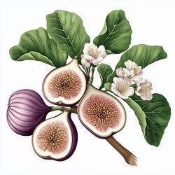 Colored Pencil Drawing of a Fig Branch With Figs and Flowers