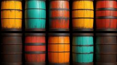 Colorful Barrels Stacked in a Storage Facility