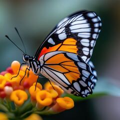 Colorful Butterfly Perched on Vibrant Flowers in Nature