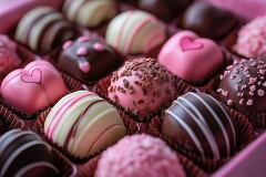 Colorful Chocolate Shapes in Pink Box for Valentines Day