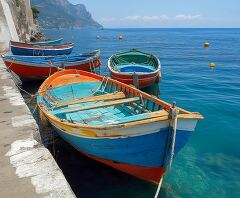 Colorful Fishing Boats Docked Along the Amalfi Coast