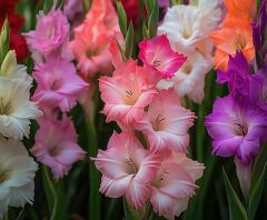 Colorful Gladiolus Flowers in a Home Garden