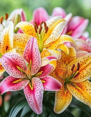 Colorful Lilies in Full Bloom Brighten the Garden