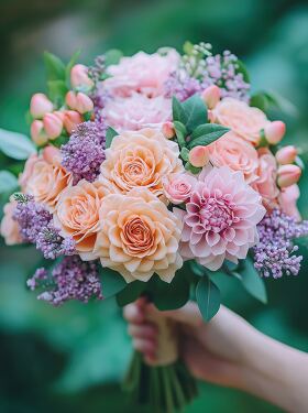 Colorful Wedding Bouquet of Pink and Peach Flowers