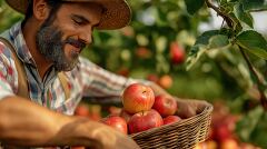 Couple Enjoys Apple Picking in a Sunny Orchard Setting