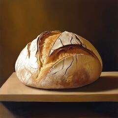 Crusty Bread Resting on a Wooden Board With Soft Lighting