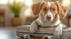 Cute Dog Resting on Suitcase at Home