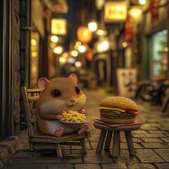 Cute Hamster Enjoying a Meal in Tainan Anping Streets