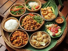 Delightful Assortment of Thai Dishes Served on a Platter