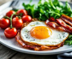 Delightful Breakfast Plate With Sunny Side Up Egg and Bacon