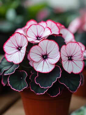 Elegant Begonia With Pink Leaves and White Flowers