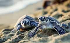 Female Sea Turtles Nesting on a Beach in Costa Rica