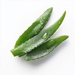 Fresh Aloe Vera Leaves With Water on White Surface