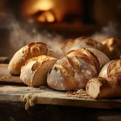 Freshly Baked Artisan Bread on Rustic Wooden Table