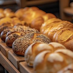 Freshly Baked Gourmet Bread Display at a Bakery