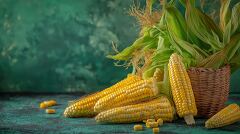 Freshly Harvested Corn Displayed Against Green Backdrop