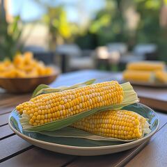 Freshly Picked Corn on the Cob in a Backyard Setting