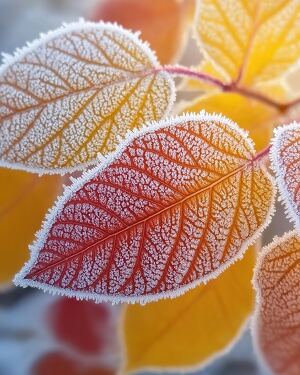 Frost kissed Leaves Display Colors in Winter