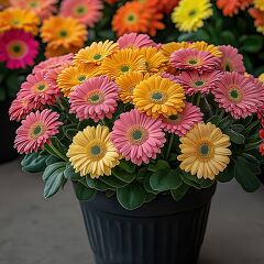 Gerbera Flowers in Various Colors Bloom Outdoors