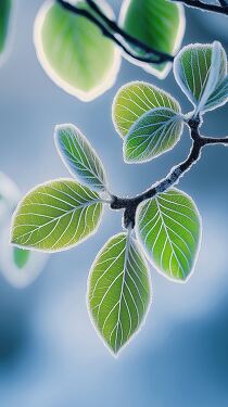 Green Leaves Contrast Against Pristine White Snow