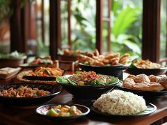 Indonesian Feast Spread Across a Vibrant Dining Table