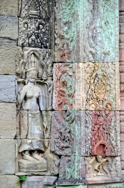 Intricate Carvings on the Temple Walls in Siem Reap