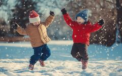 Joyful Winter Playtime of Boys in Cozy Outfits