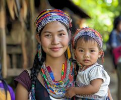 Karen Tribe Family in Thailand Showcasing Traditional Attire