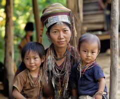 Karen Tribe Family in Traditional Attire in Thailand