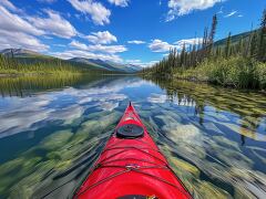 Kayaker Paddling on Yukon River With Stunning Reflections