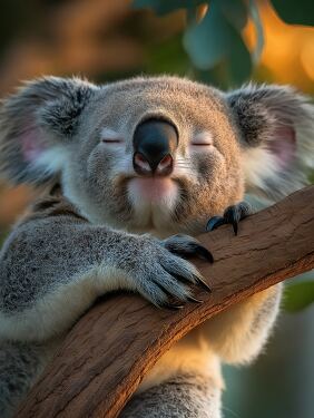 Koala Resting Peacefully in Eucalyptus Tree at Sunset