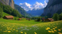 Lauterbrunnen Valley Lush Greens  Majestic Peaks