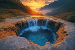 Majestic Blue Waterfall Cascading Into a Serene Pool