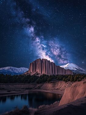 Majestic Mountain Under a Starry Sky at Night