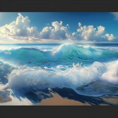 Majestic Ocean Waves Crashing on Sunlit Beach Shore