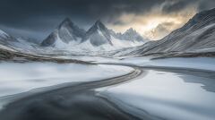 Majestic Snow Capped Mountains Under a Dramatic Sky