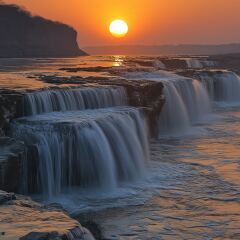 Majestic Sunset Over Hukou Falls on the Yellow River