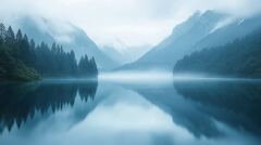 Misty Mountains and Tranquil Waters at Qifeng Lake