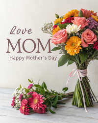 Mothers Day bouquet with pink roses and gerbera