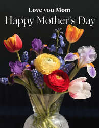 Mothers Day flower vase with tulips and irises